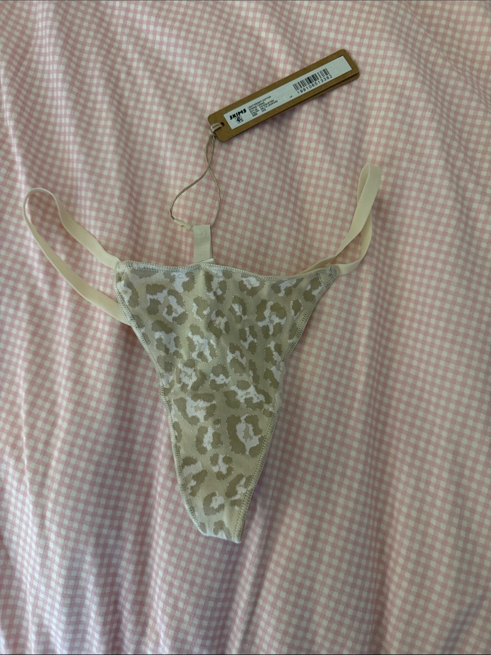 SKIMS Beige Leopard Lace Thong Panty